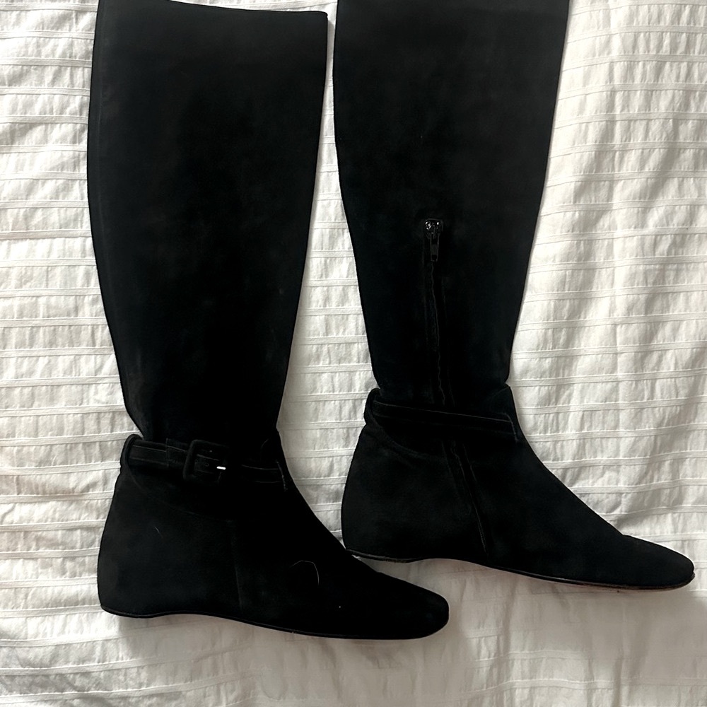 Christian Loubutin flat black suede boots